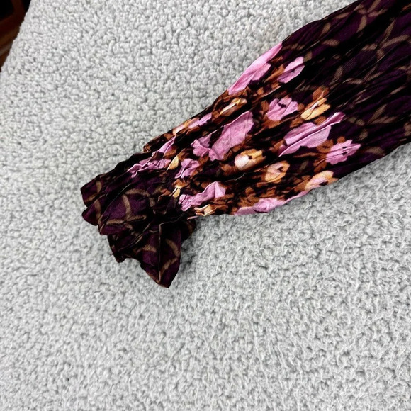 Vintage 70s Dress Size Small Floral Smocked Maxi Burgundy Boho Hippie - Picture 6 of 16